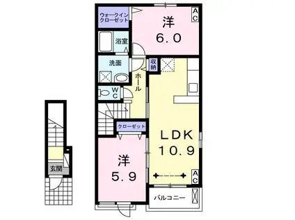 サバ-ビアン(2LDK/2階)の間取り写真