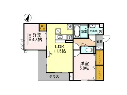 高倉山フラッツ(2LDK/1階)の間取り写真