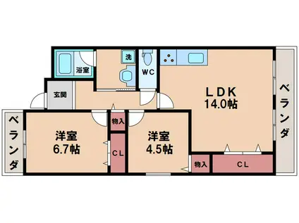 クレセール阿倍野(2LDK/4階)の間取り写真