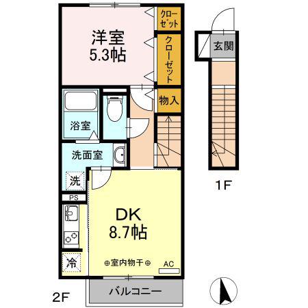 タウンコートII(1DK/2階)の間取り写真