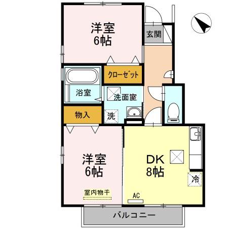 グランモアキワラB(2DK/1階)の間取り写真