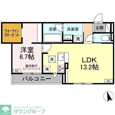 セレスティア長良 ウエスト(1LDK/2階)の間取り写真