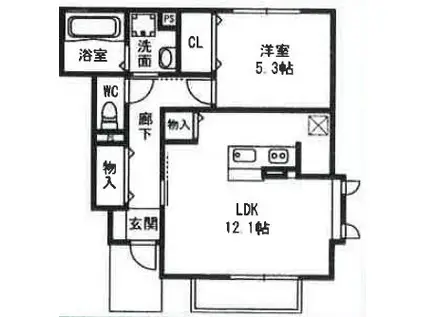 ソラージュ A棟(1LDK/1階)の間取り写真