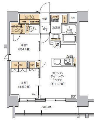 リビオメゾン芝浦(2LDK/11階)の間取り写真