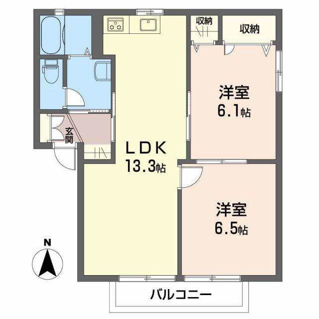 ディアス芳居 A棟(2LDK/2階)の間取り写真