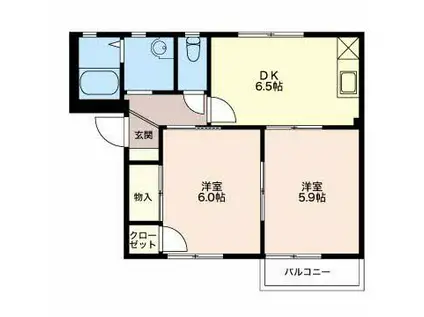 モートンG1B(2DK/2階)の間取り写真