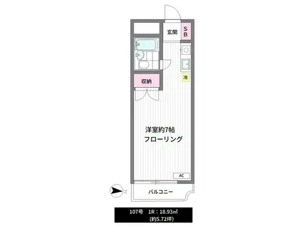 神楽坂パルハイツ(ワンルーム/1階)の間取り写真