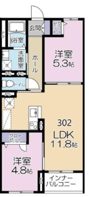カサブランカ(2LDK/3階)の間取り写真