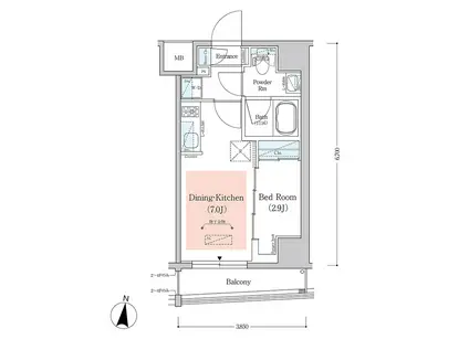 アーバネックス西新宿II(1DK/7階)の間取り写真