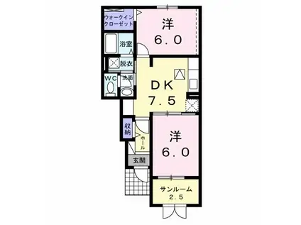 ルミエール F(2DK/1階)の間取り写真