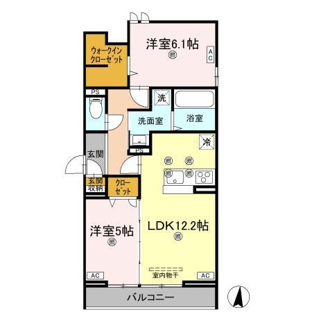 アズールスカイ(2LDK/2階)の間取り写真