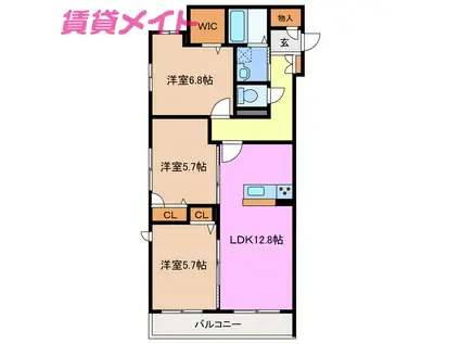 ラフィナート(3LDK/1階)の間取り写真