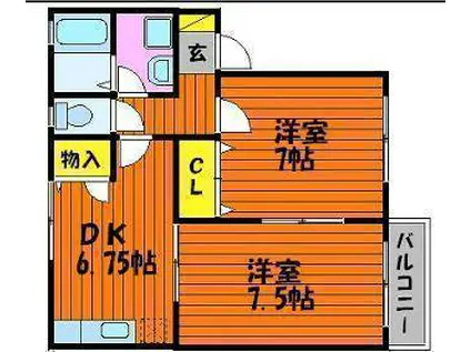ヴィラソレイユ・陵南I A(2DK/2階)の間取り写真