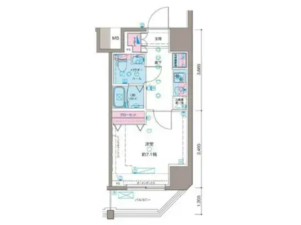 ガリシア新宿ノースII(1K/7階)の間取り写真