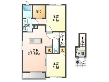 レインボーヒルズA・B(2LDK/2階)の間取り写真