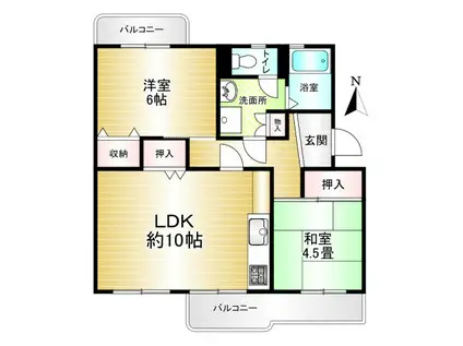 霧が丘グリーンタウン6-1-9号棟(2LDK/4階)の間取り写真