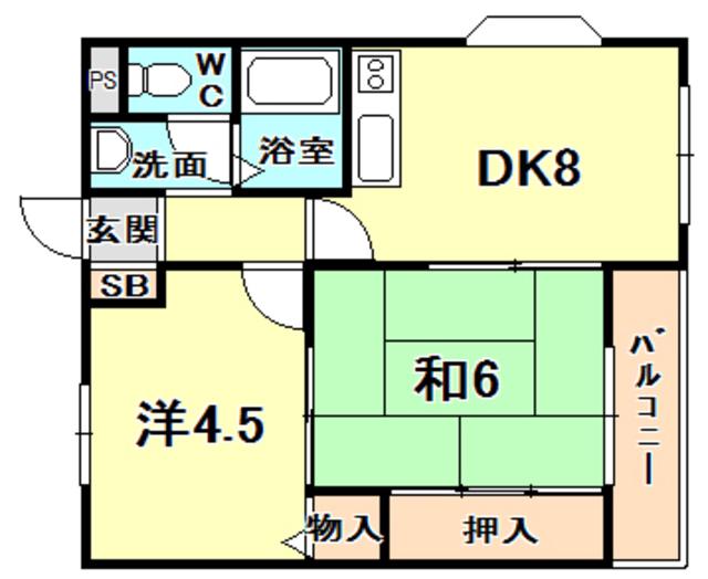 ロイヤル久寿川(2DK/1階)の間取り写真