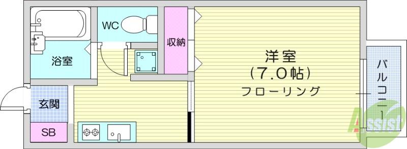 ル・クレール台原(1K/1階)の間取り写真