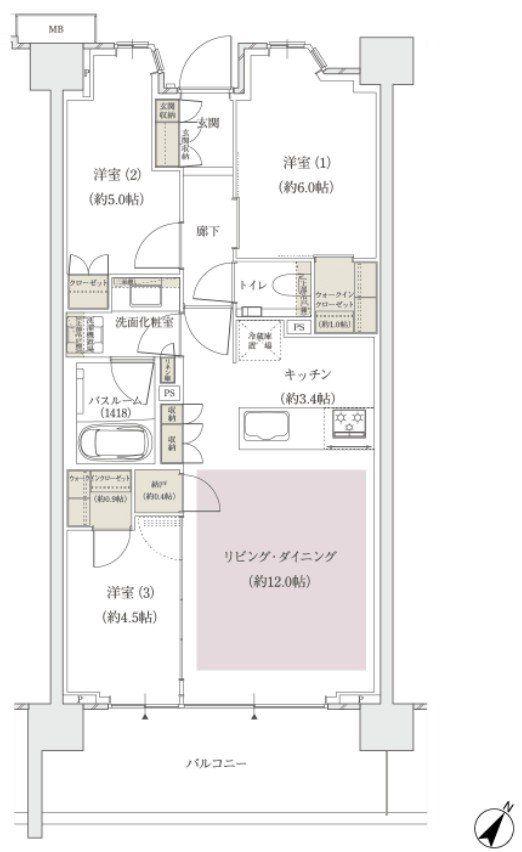 アトラス北赤羽(3LDK/3階)の間取り写真