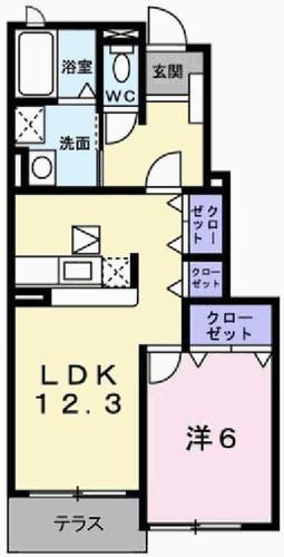 エーデル緑ヶ丘 D棟(1LDK/1階)の間取り写真