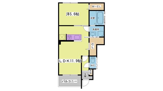 ウエストヒルズ西六甲(1LDK/1階)の間取り写真