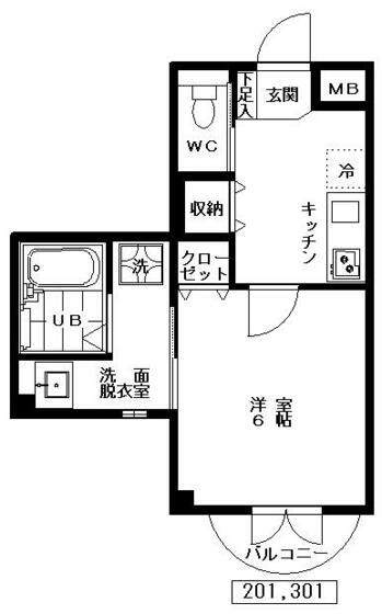アヴァンセ獨協大学前(1K/2階)の間取り写真