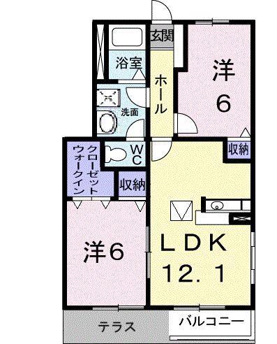 センチュリ-21I(2LDK/1階)の間取り写真