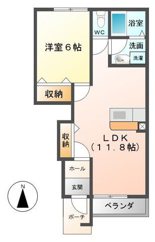サンディアコート出口(1LDK/1階)の間取り写真