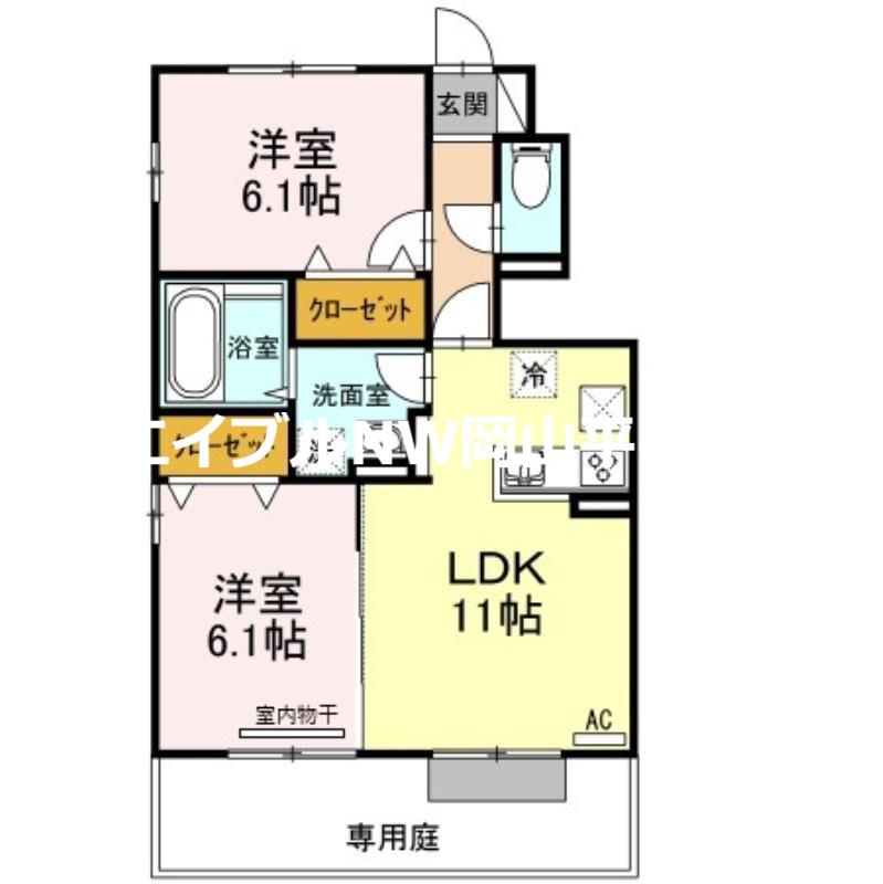 ソレイユB棟(2LDK/1階)の間取り写真