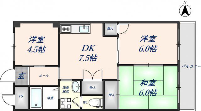 メゾン瓜生堂(3DK/3階)の間取り写真