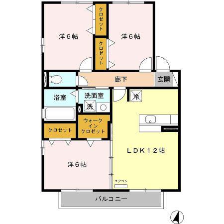 エアリー・コート東白山台A(3LDK/2階)の間取り写真