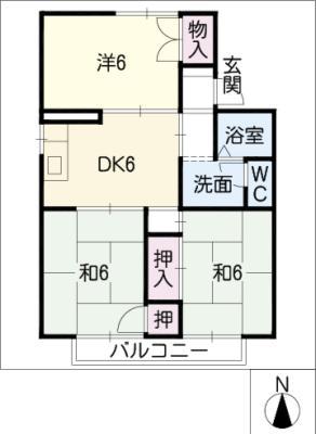 セジュール瀬戸川(3DK/2階)の間取り写真