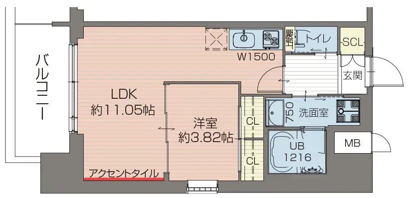 プレジオ難波(1LDK/4階)の間取り写真