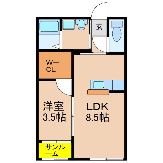 GRAVISTA札元 B棟(1LDK/1階)の間取り写真