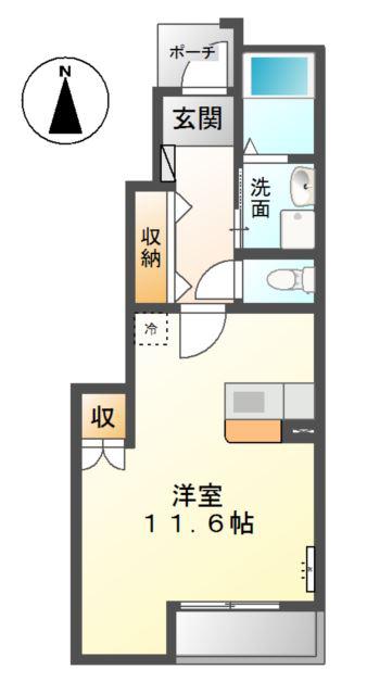JR津山線 法界院駅 徒歩11分 2階建 築15年(ワンルーム/1階)の間取り写真