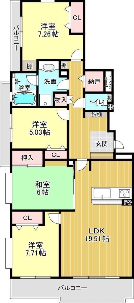 ディアレスト大平台(4LDK/4階)の間取り写真