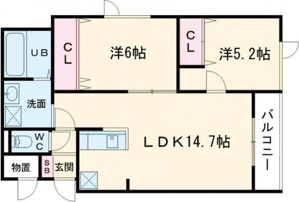 BLUE DOT II(2LDK/2階)の間取り写真