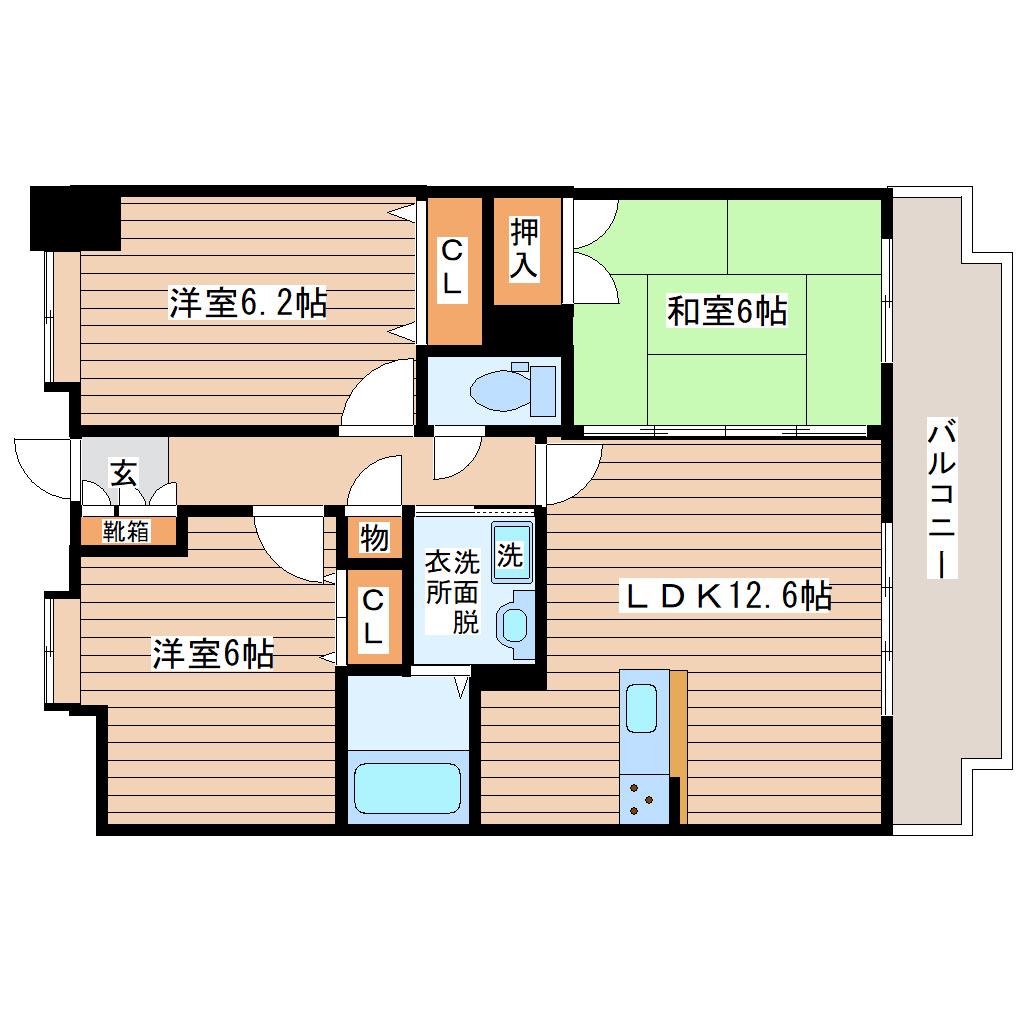 エレット長町(3LDK/11階)の間取り写真