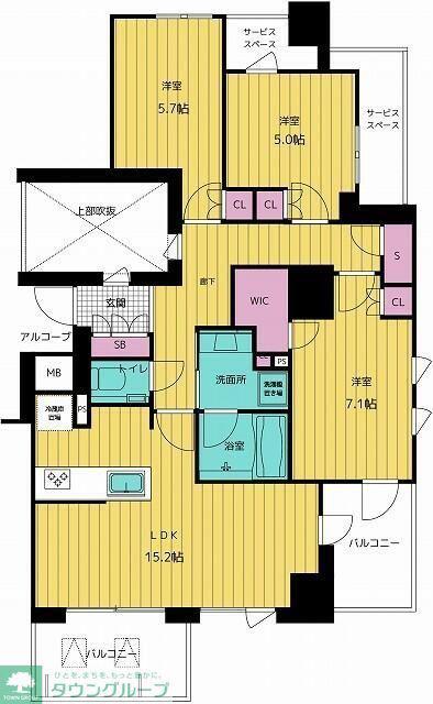 プラウド弦巻三丁目(3LDK/4階)の間取り写真