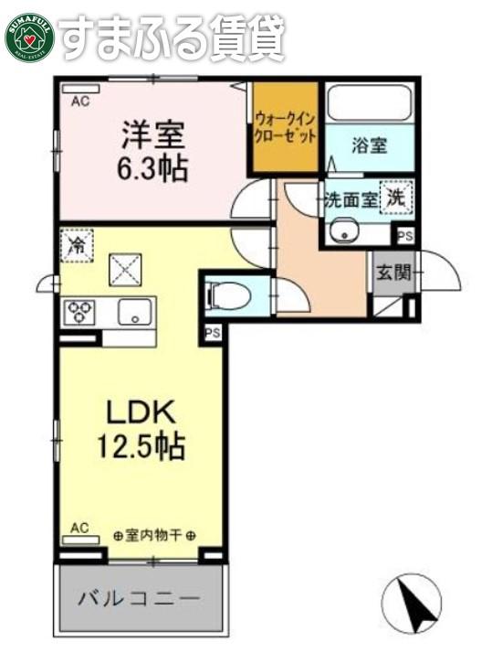ヒュッゲ大山(1LDK/3階)の間取り写真