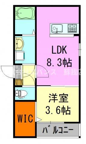 ウィステリア蘇我(1LDK/3階)の間取り写真