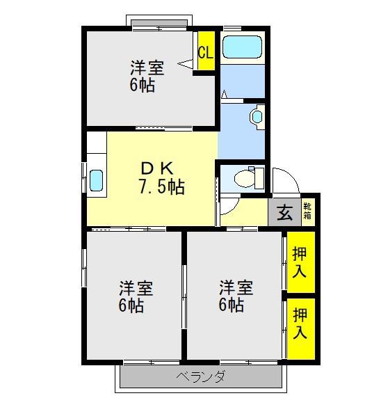 シャーメゾン中央A棟(3DK/2階)の間取り写真