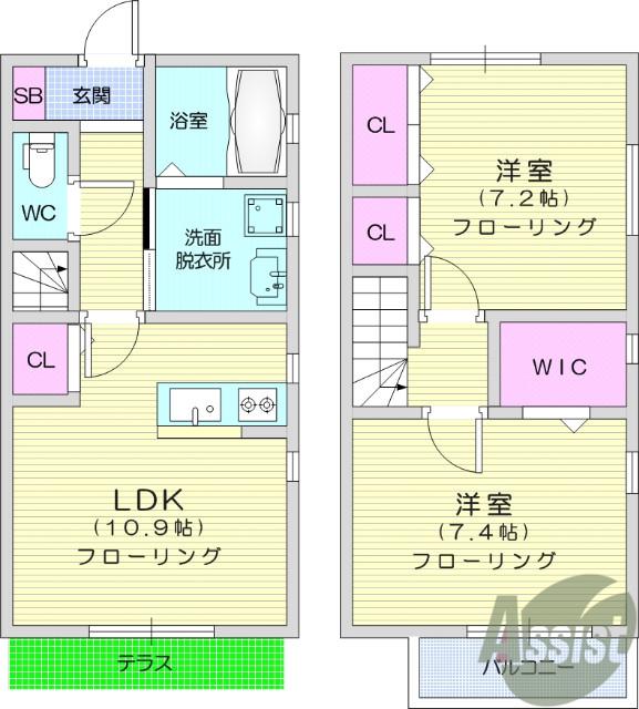 HEUREUX(2LDK/1階)の間取り写真