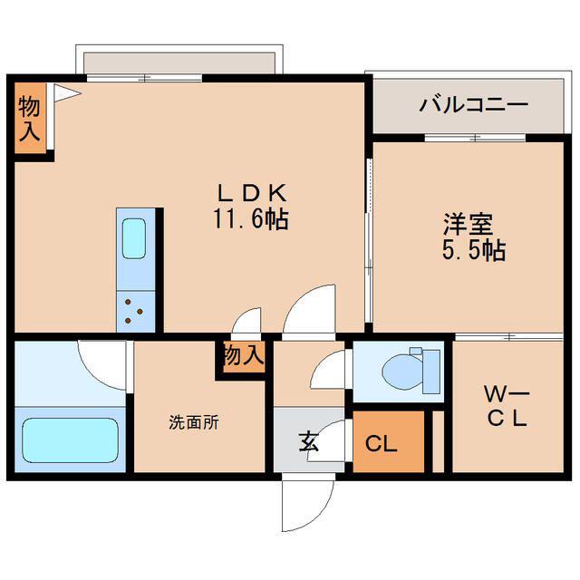 SHAMAISONさくら(1LDK/3階)の間取り写真