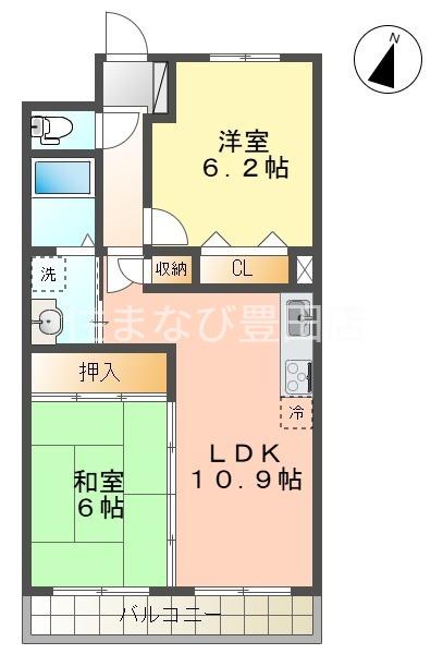 カーサシーガル壱番館(2LDK/2階)の間取り写真