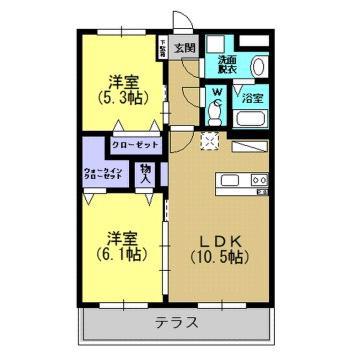 ヒルズワン (2LDK/3階)の間取り写真