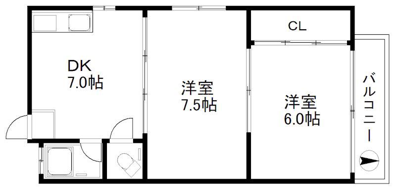 タカイレジデンス(2DK/2階)の間取り写真