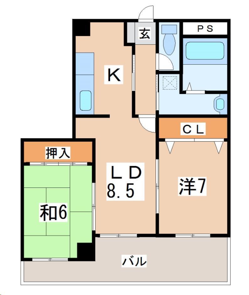 HKIマンション東見前(2LDK/2階)の間取り写真