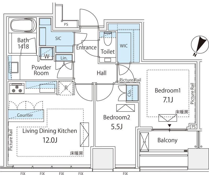 プレミストタワー白金高輪(2LDK/33階)の間取り写真