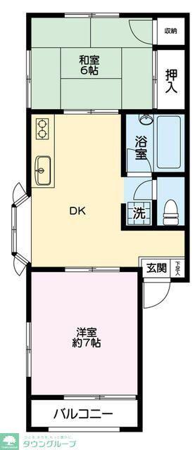 ベルシオン21(2DK/1階)の間取り写真